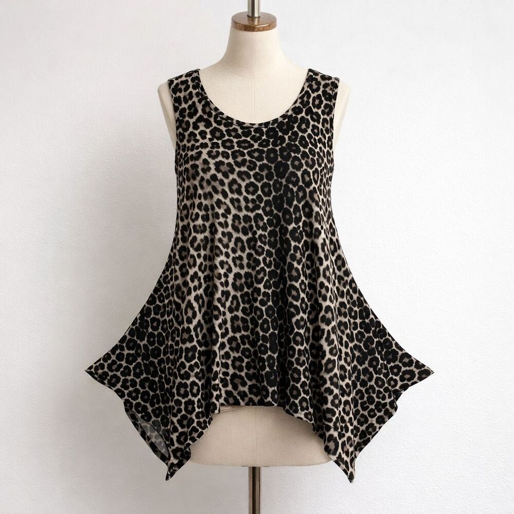 Signature Collection Animal Print Tunic Womens 1X Flare Asymmetrical Hem Y2K